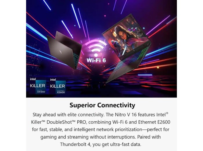 Acer Nitro V 16" WUXGA 165Hz Gaming Laptop - NVIDIA GeForce RTX 5050 - Intel Core 7 240H Processor - 32GB DDR5 2TB SSD - Backlit KB Wi-Fi6E Bluetooth Win11 Obsidian Black - w/USB Hub - W/GaLiMu